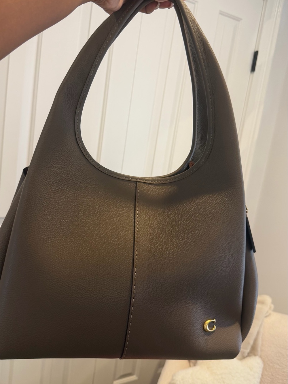 Coach Leather Hobo Bag in Taupe - Elegant Women's Shoulder Bag
